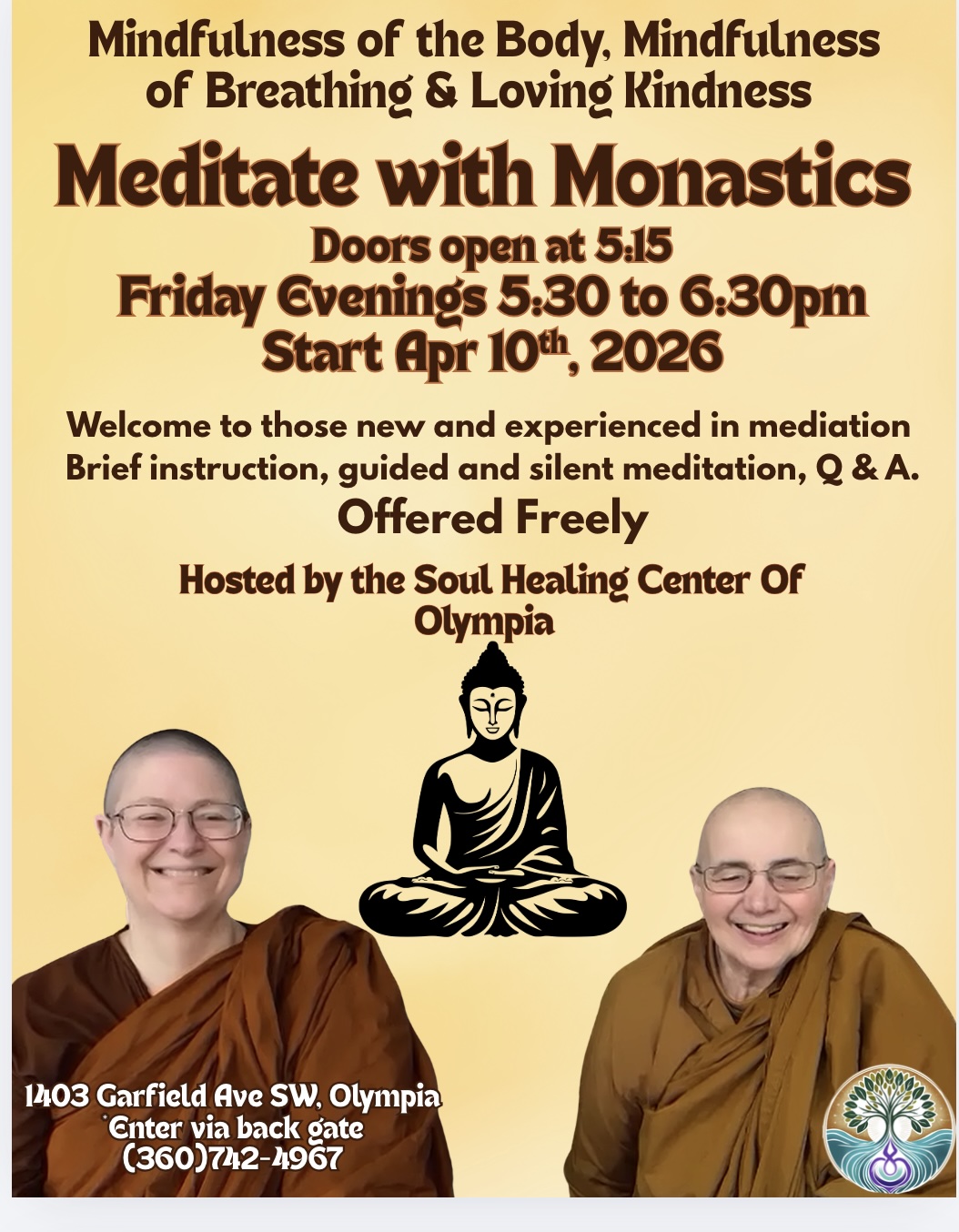 Friday Meditation Flyer at Soul Healing in Olympia